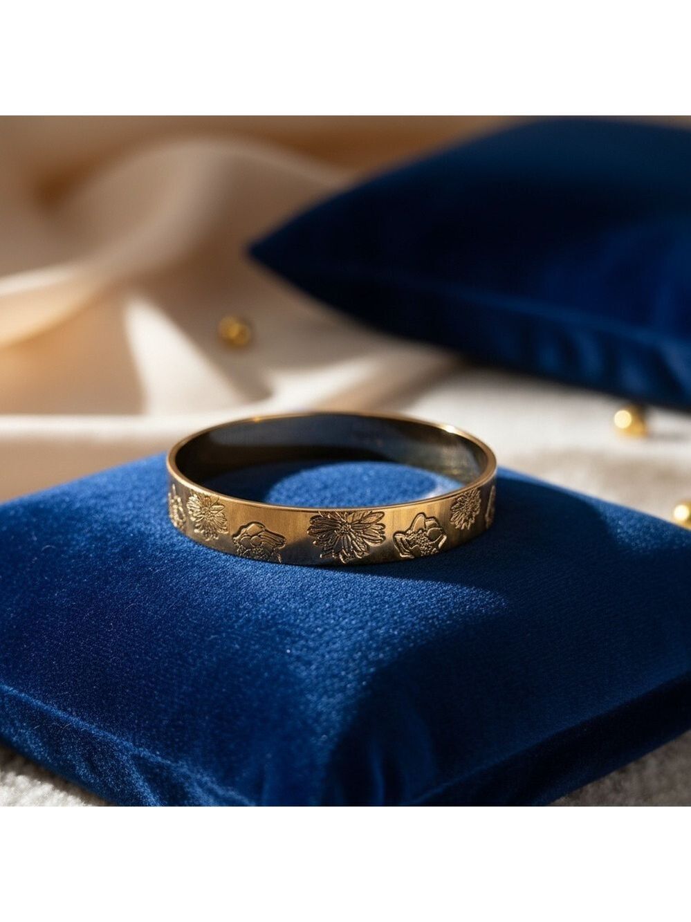 Gold Plated Floral Engraved Bangle Bracelet New